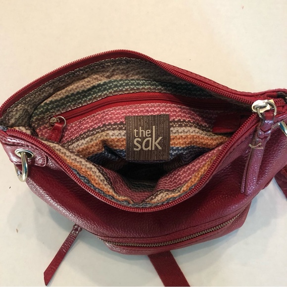 Red Leather The Sak Crossbody Adjustable Strap Fold Over Shoulder Bag Purse - Picture 7 of 10